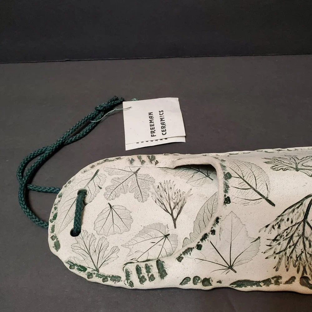 Freeman Ceramics California Handcrafted Botanical Pottery Pouch Vase Wall Pocket